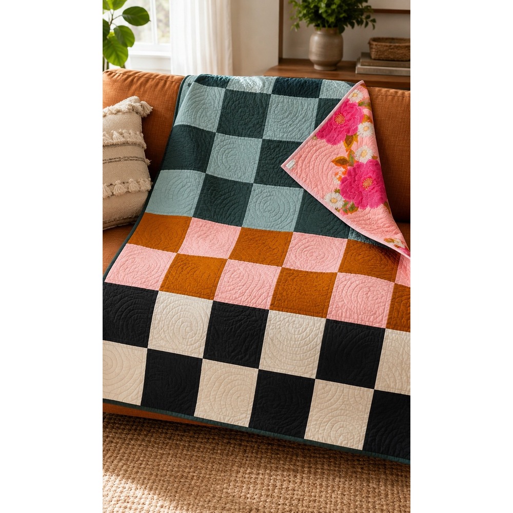 Handmade Patchwork Quilt 66x60 Modern Floral Reversible Throw